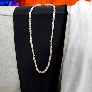 Tri-colored (pink/blue/white, fresh water pearl necklace, 3 twisted strands..